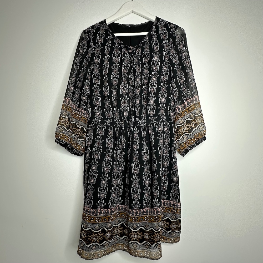 Madewell dress Black with Ethnic Boho character Blouson Dress, Women's size S